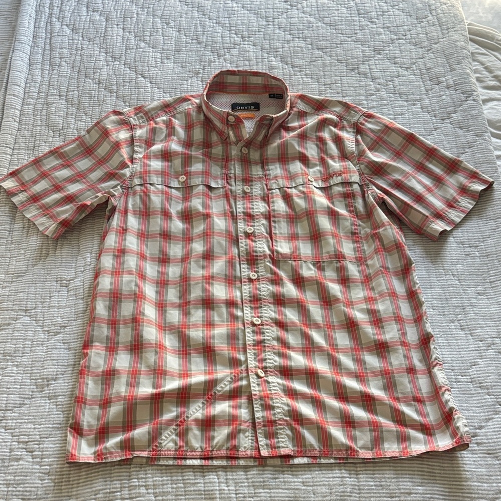 Orvis red and tan Plaid Casual Shirt